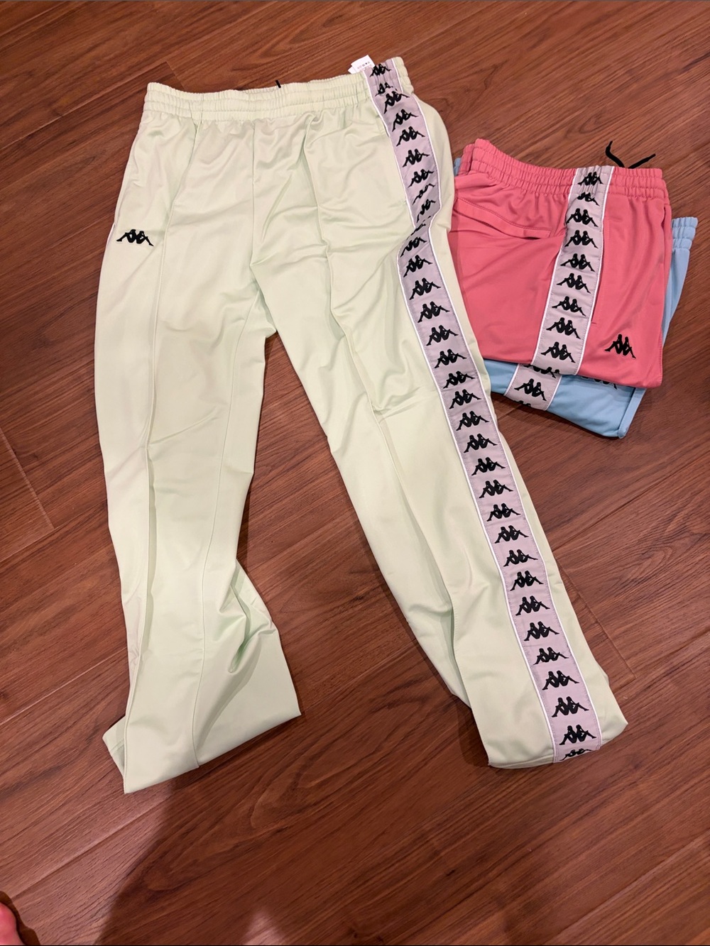 Kappa Mens Light Green, Pink, and Blue pair… all 3 Logo-Strip Track Pants